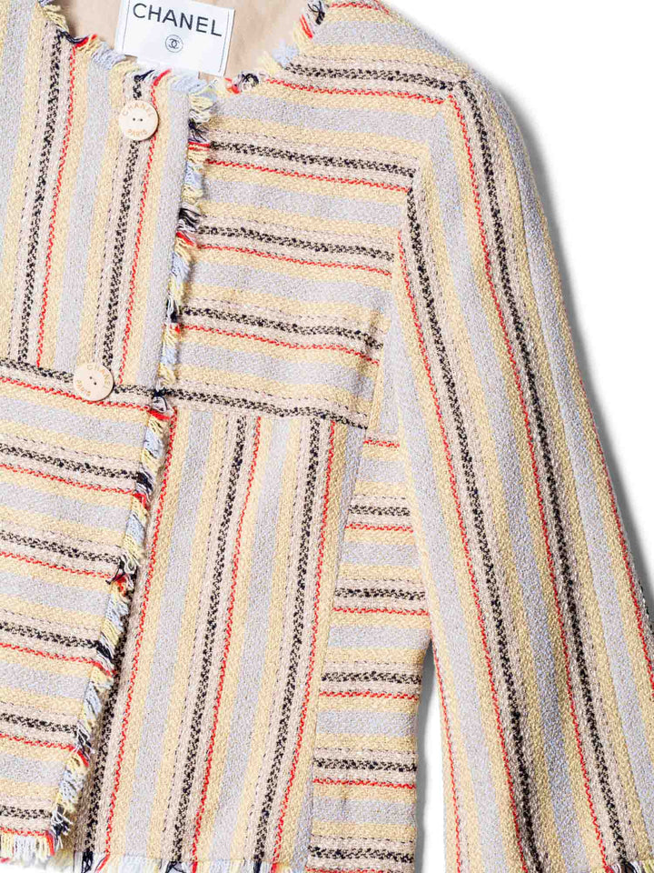 Top Quality Chanel CC Logo Tweed Fringy Fitted Jacket Beige