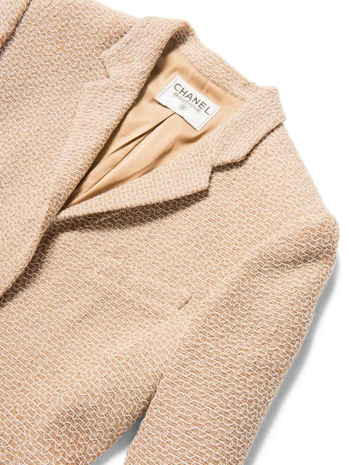 Top Quality Chanel CC Logo Tweed Jacket Beige White Silver
