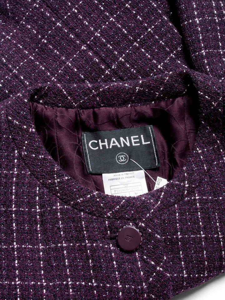 Top Quality Chanel CC Logo Tweed Sparkly Fitted Jacket Burgundy