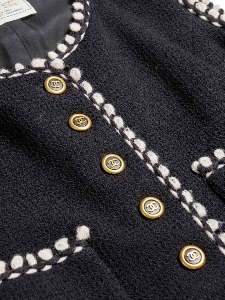 Top Quality Chanel CC Logo Tweed Wool Fringe Vest Black White