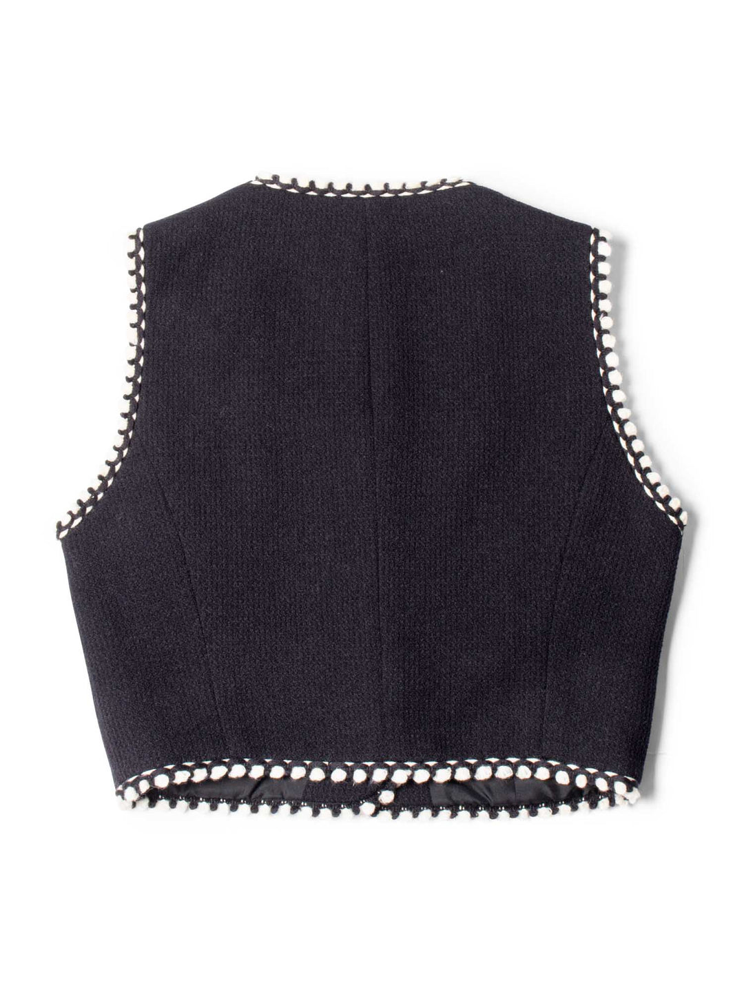 Top Quality Chanel CC Logo Tweed Wool Fringe Vest Black White