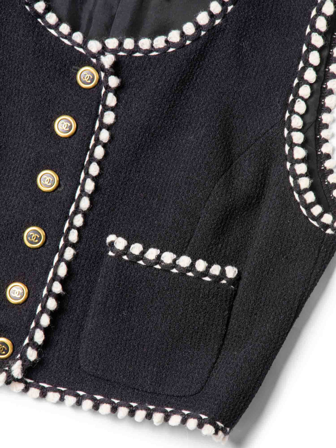 Top Quality Chanel CC Logo Tweed Wool Fringe Vest Black White
