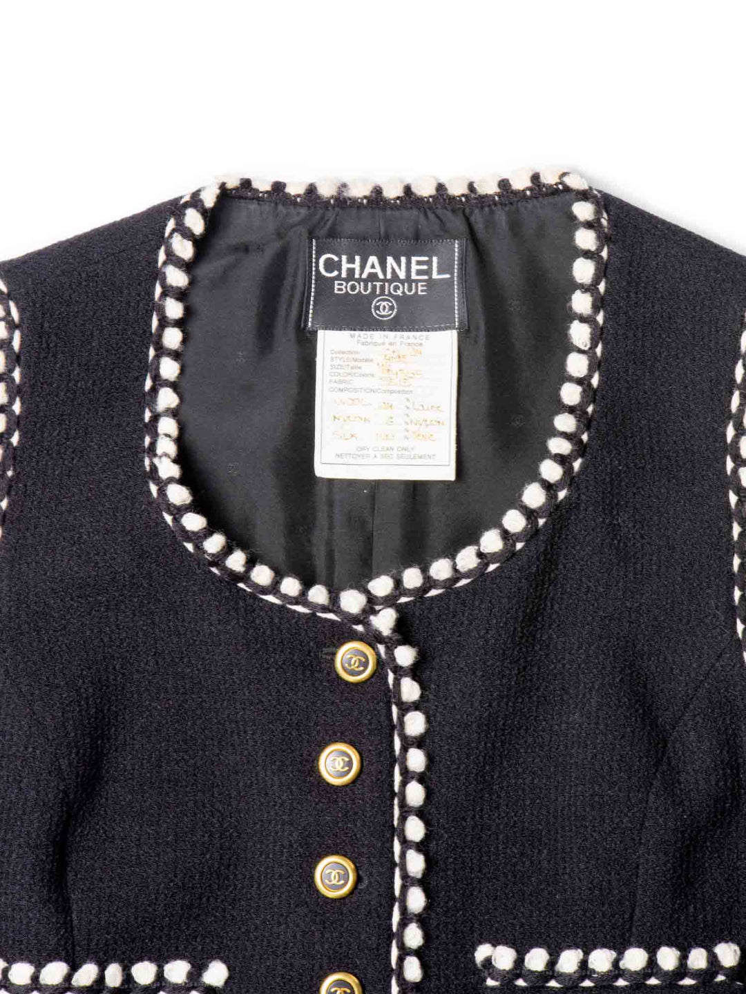Top Quality Chanel CC Logo Tweed Wool Fringe Vest Black White