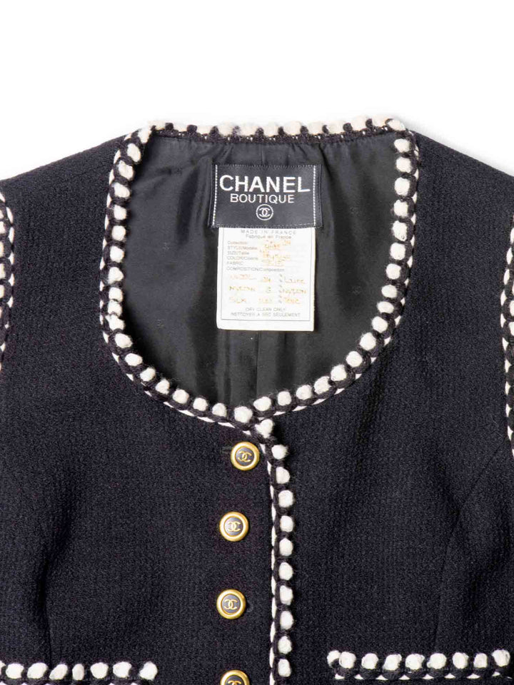 Top Quality Chanel CC Logo Tweed Wool Fringe Vest Black White