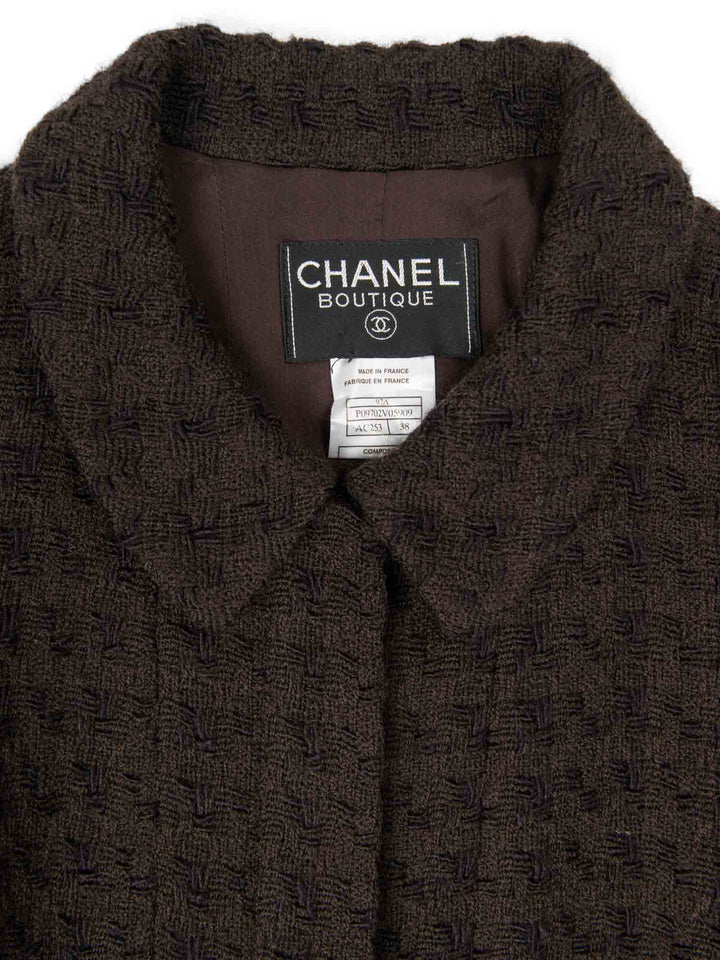 Top Quality Chanel CC Logo Tweed Zip Up Jacket Brown