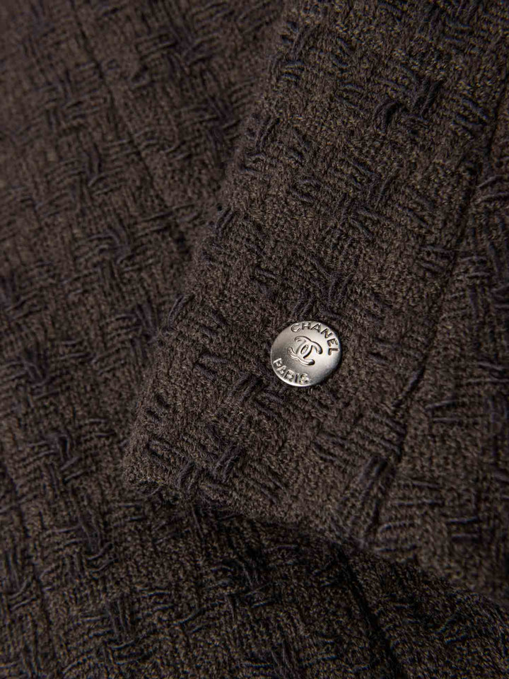Top Quality Chanel CC Logo Tweed Zip Up Jacket Brown