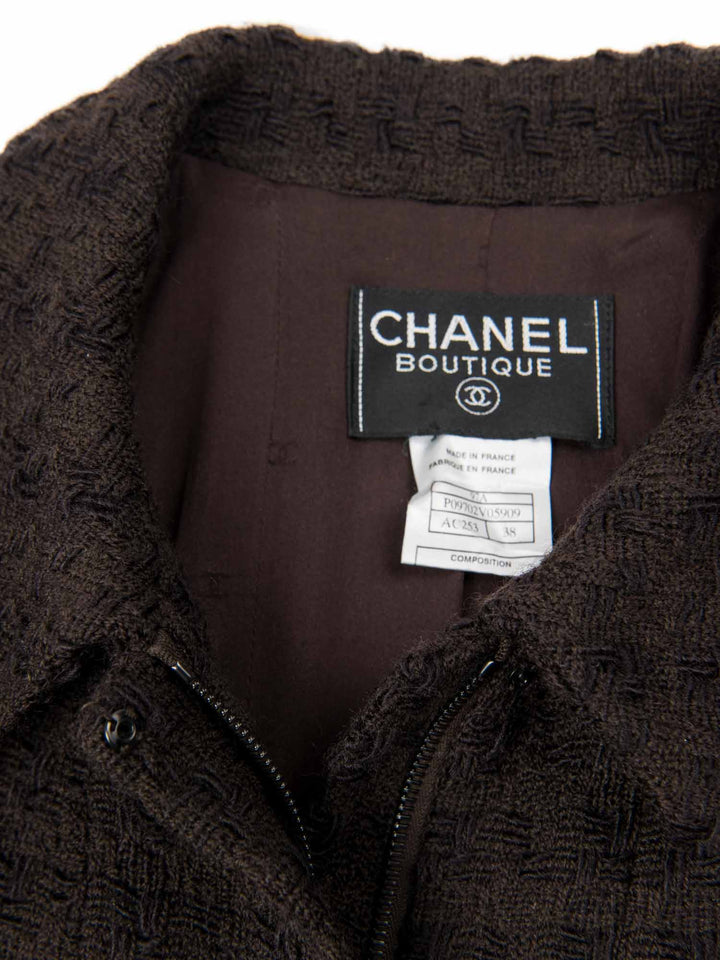Top Quality Chanel CC Logo Tweed Zip Up Jacket Brown