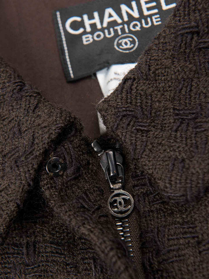 Top Quality Chanel CC Logo Tweed Zip Up Jacket Brown