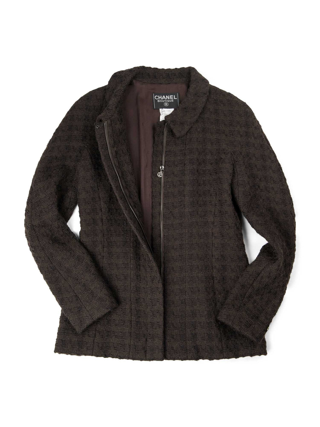 Top Quality Chanel CC Logo Tweed Zip Up Jacket Brown