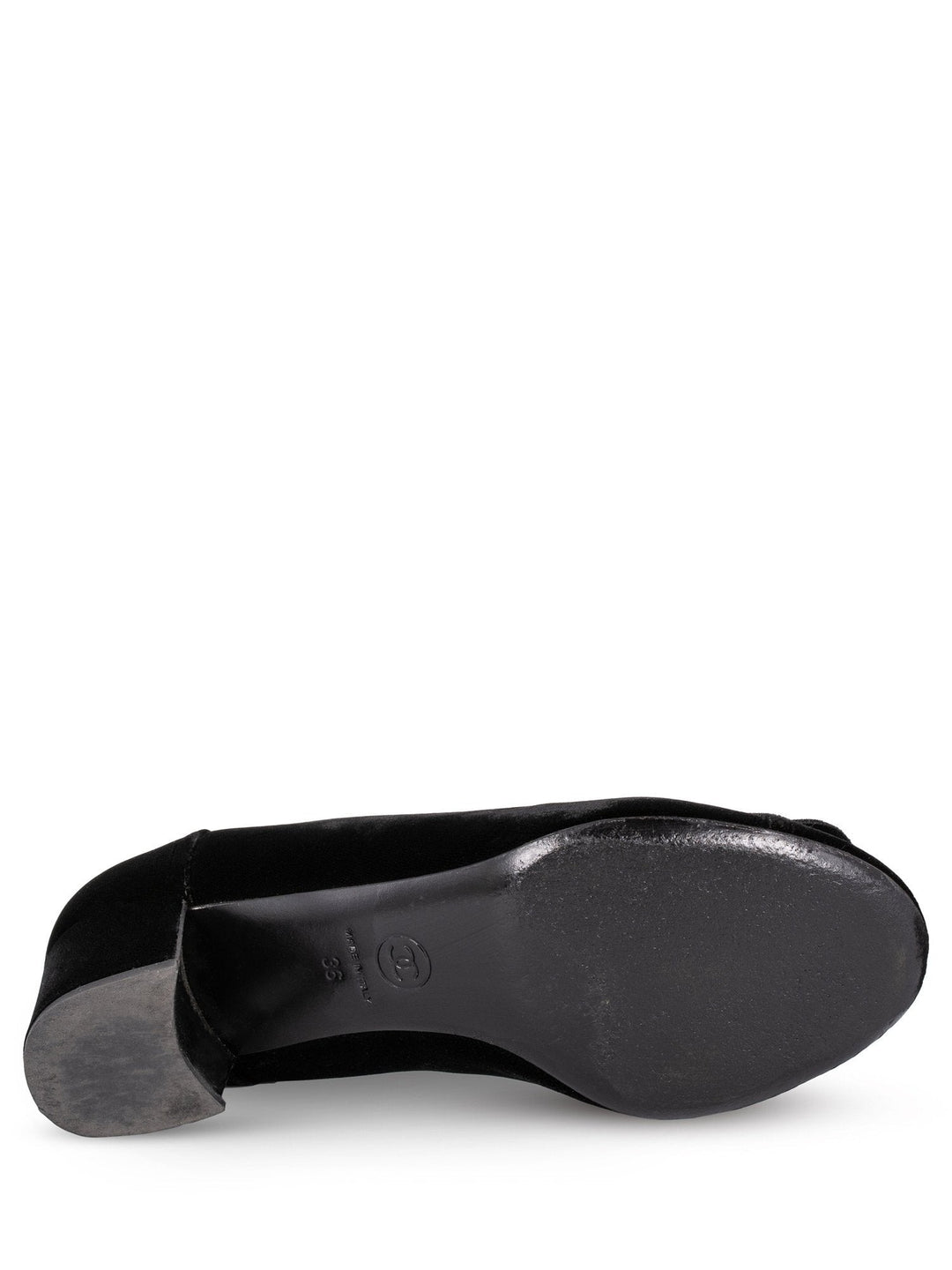 Top Quality Chanel CC Logo Velvet Camellia Round Toe Shoes Black