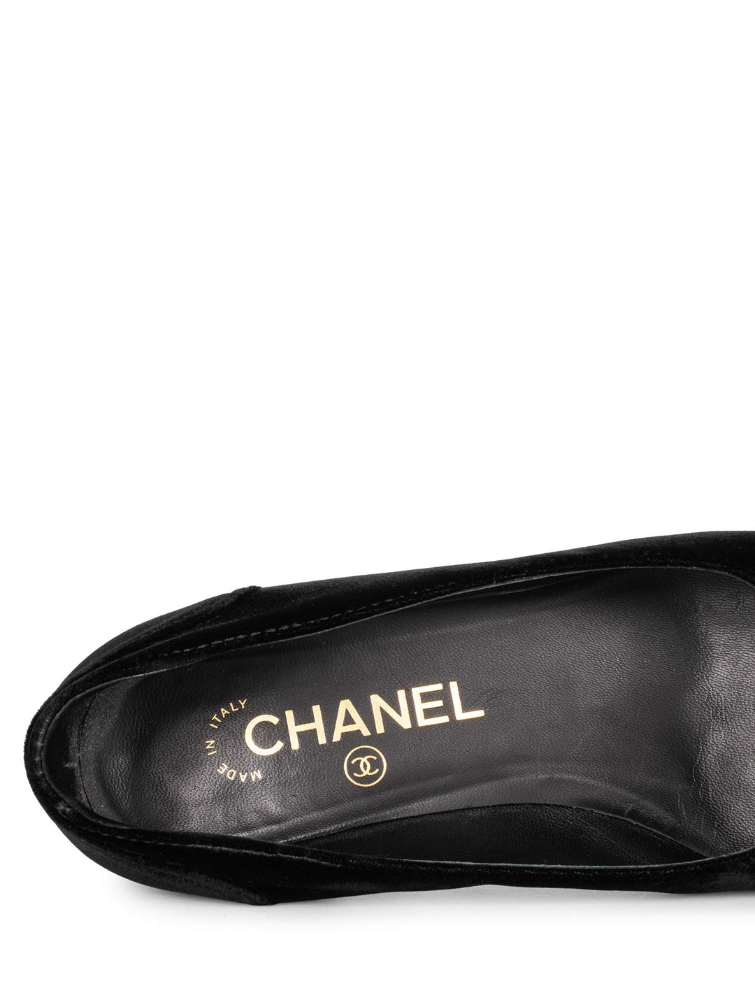 Top Quality Chanel CC Logo Velvet Camellia Round Toe Shoes Black