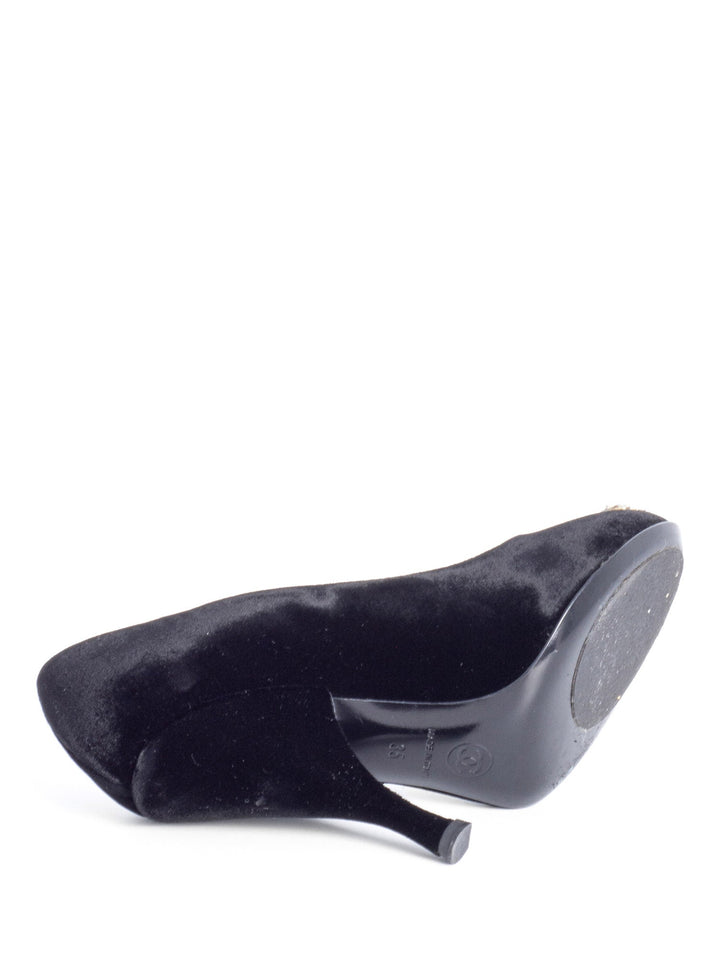 Top Quality Chanel CC Logo Velvet Crystal Heels Black