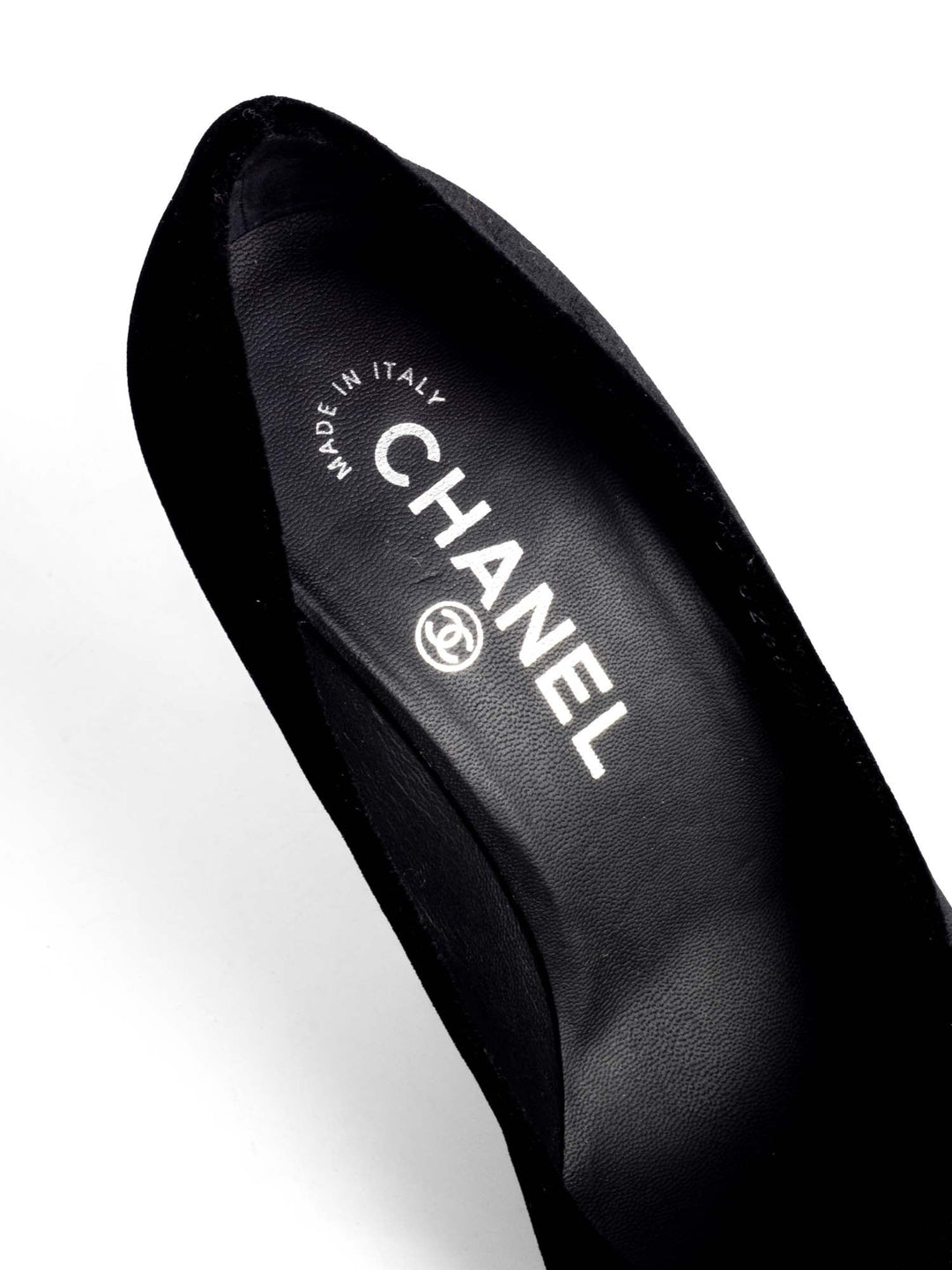 Top Quality Chanel CC Logo Velvet Crystal Heels Black