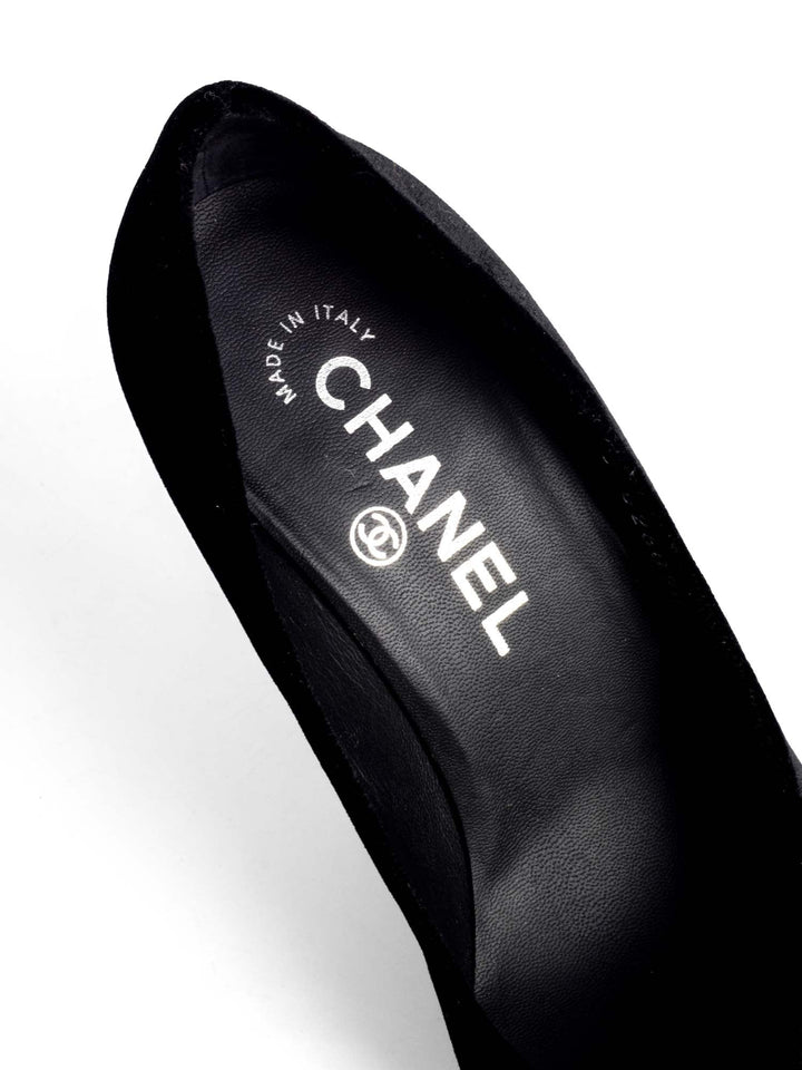 Top Quality Chanel CC Logo Velvet Crystal Heels Black