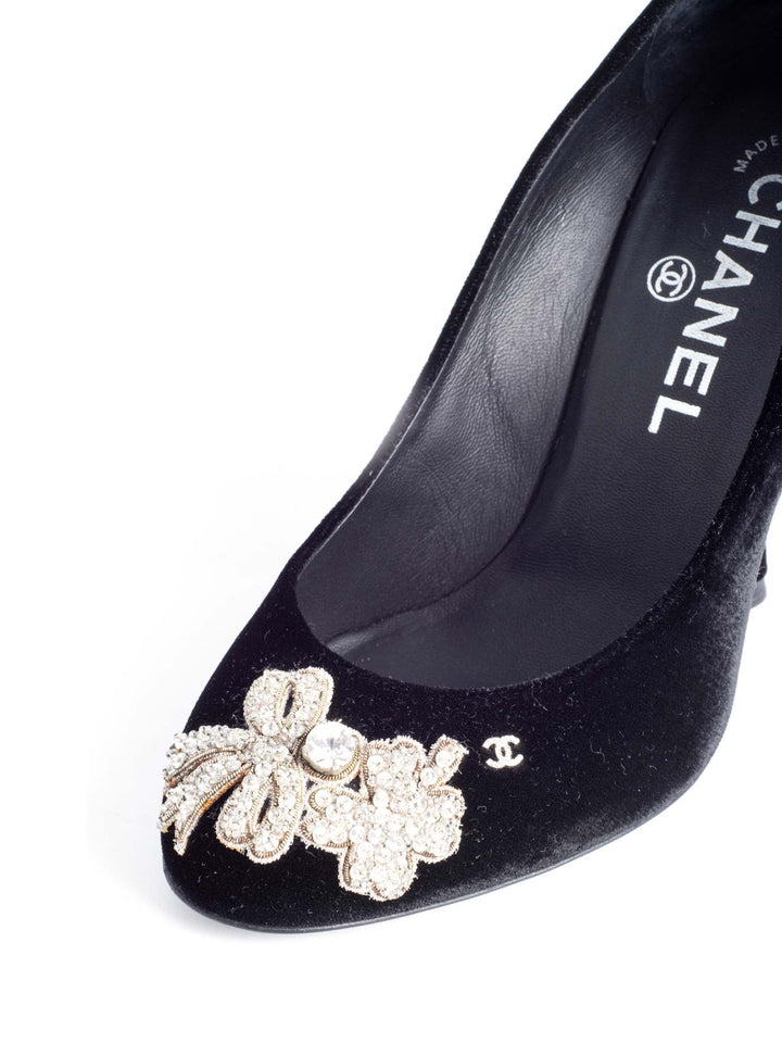 Top Quality Chanel CC Logo Velvet Crystal Heels Black
