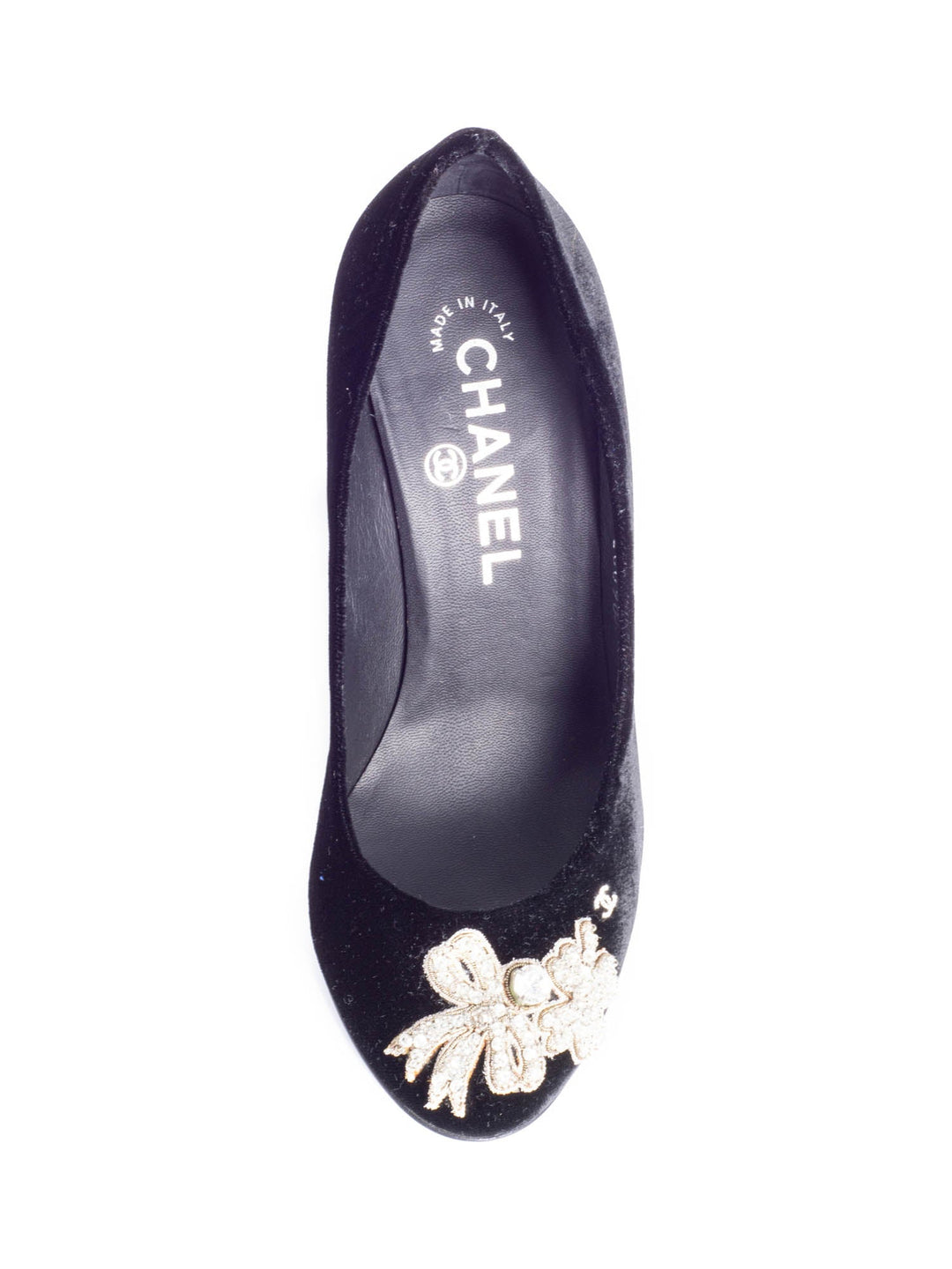 Top Quality Chanel CC Logo Velvet Crystal Heels Black