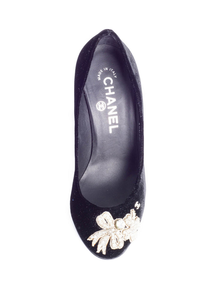 Top Quality Chanel CC Logo Velvet Crystal Heels Black