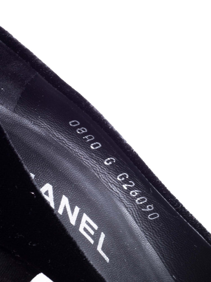 Top Quality Chanel CC Logo Velvet Crystal Heels Black