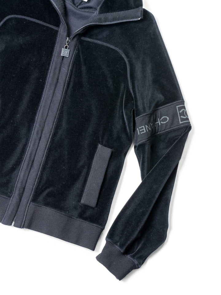 Top Quality Chanel CC Logo Velvet Zip Up Sweatshirt Black