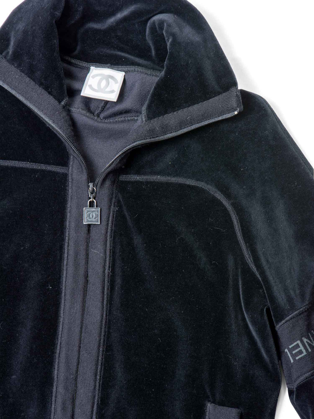 Top Quality Chanel CC Logo Velvet Zip Up Sweatshirt Black