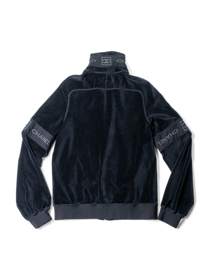 Top Quality Chanel CC Logo Velvet Zip Up Sweatshirt Black