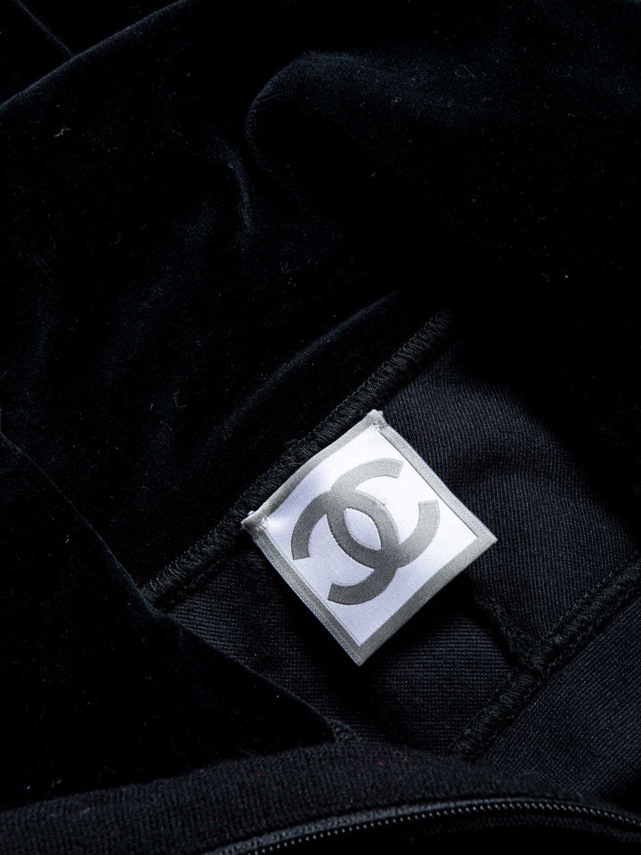Top Quality Chanel CC Logo Velvet Zip Up Sweatshirt Black
