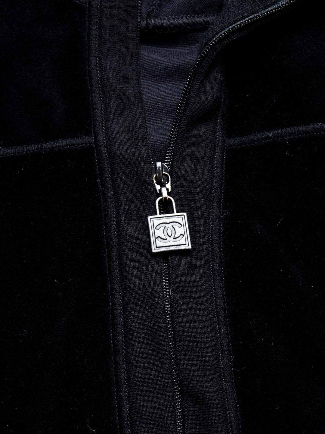 Top Quality Chanel CC Logo Velvet Zip Up Sweatshirt Black