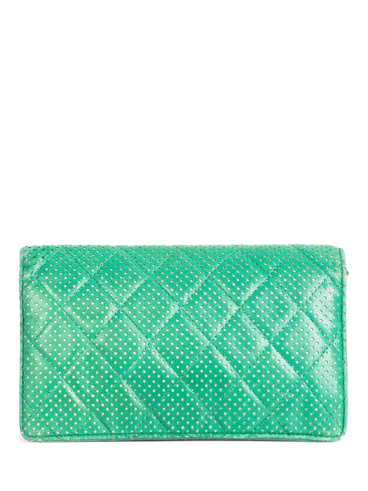 Top Quality Chanel CC Logo Vintage Perforated Quilted Leather Wallet Green