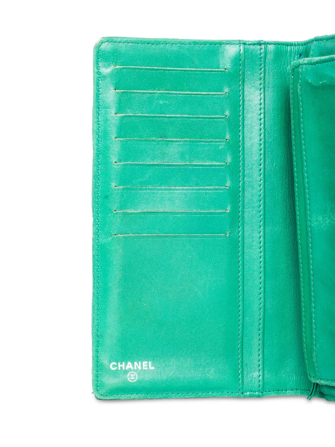Top Quality Chanel CC Logo Vintage Perforated Quilted Leather Wallet Green