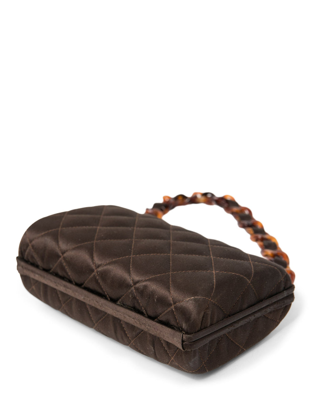 Top Quality Chanel CC Logo Vintage Quilted Silk Lucite Chain Mini Bag Brown