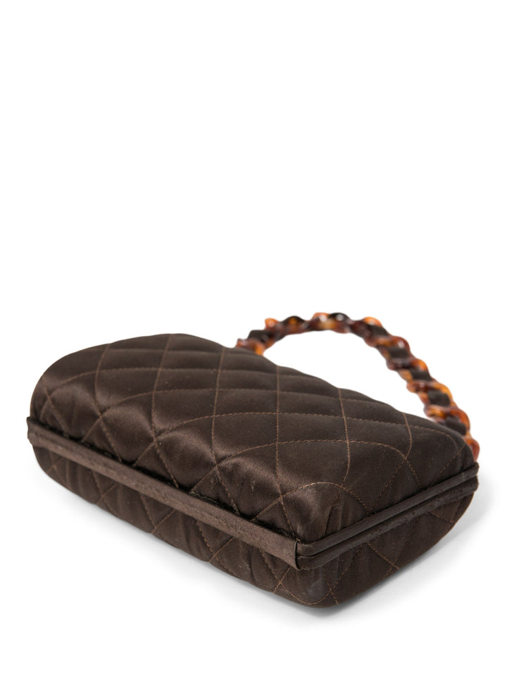Top Quality Chanel CC Logo Vintage Quilted Silk Lucite Chain Mini Bag Brown