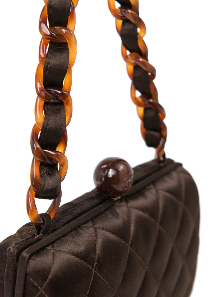 Top Quality Chanel CC Logo Vintage Quilted Silk Lucite Chain Mini Bag Brown