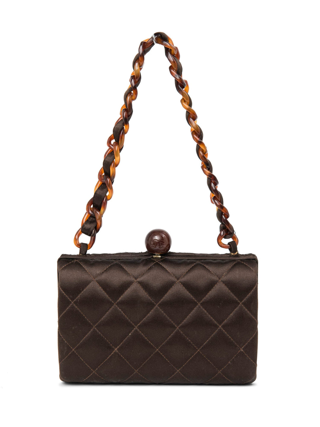 Top Quality Chanel CC Logo Vintage Quilted Silk Lucite Chain Mini Bag Brown