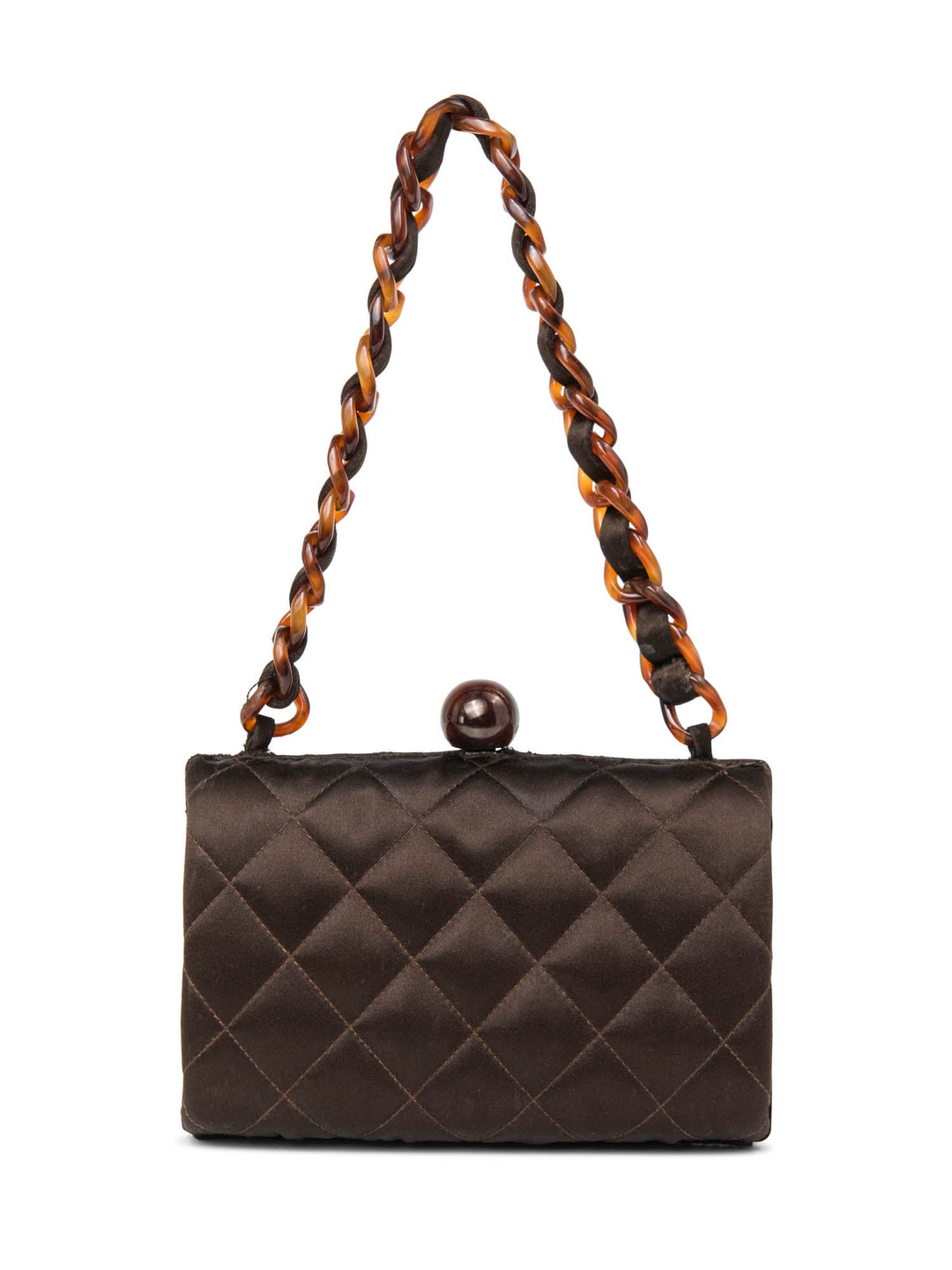 Top Quality Chanel CC Logo Vintage Quilted Silk Lucite Chain Mini Bag Brown