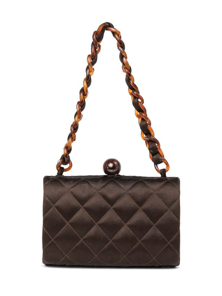 Top Quality Chanel CC Logo Vintage Quilted Silk Lucite Chain Mini Bag Brown
