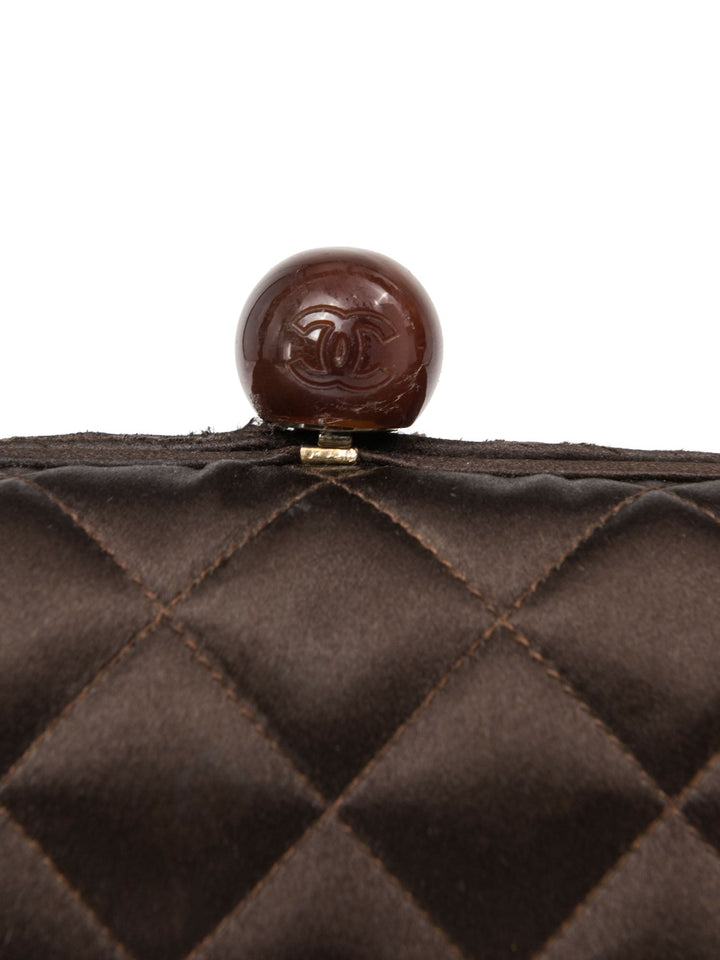 Top Quality Chanel CC Logo Vintage Quilted Silk Lucite Chain Mini Bag Brown