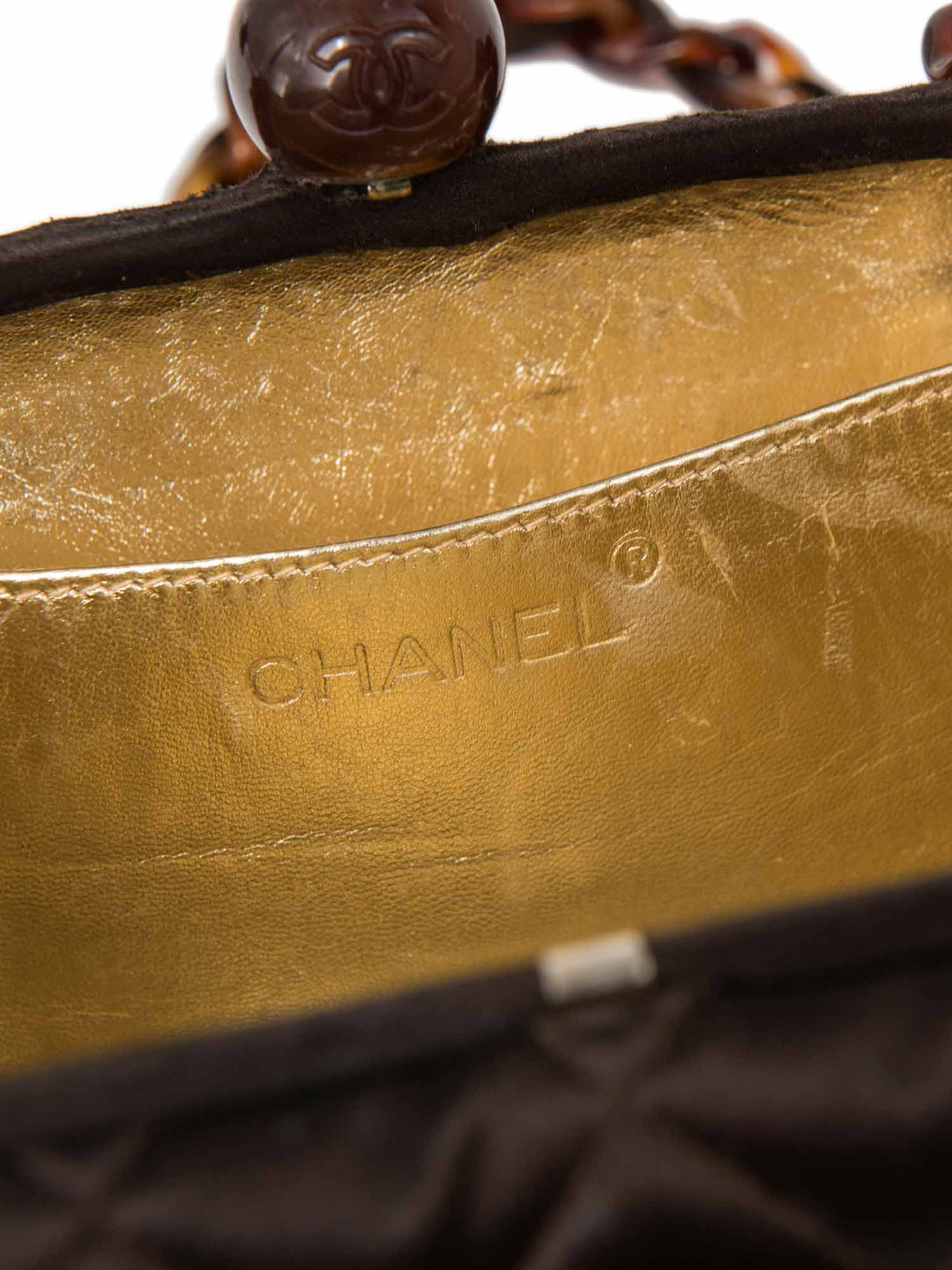 Top Quality Chanel CC Logo Vintage Quilted Silk Lucite Chain Mini Bag Brown