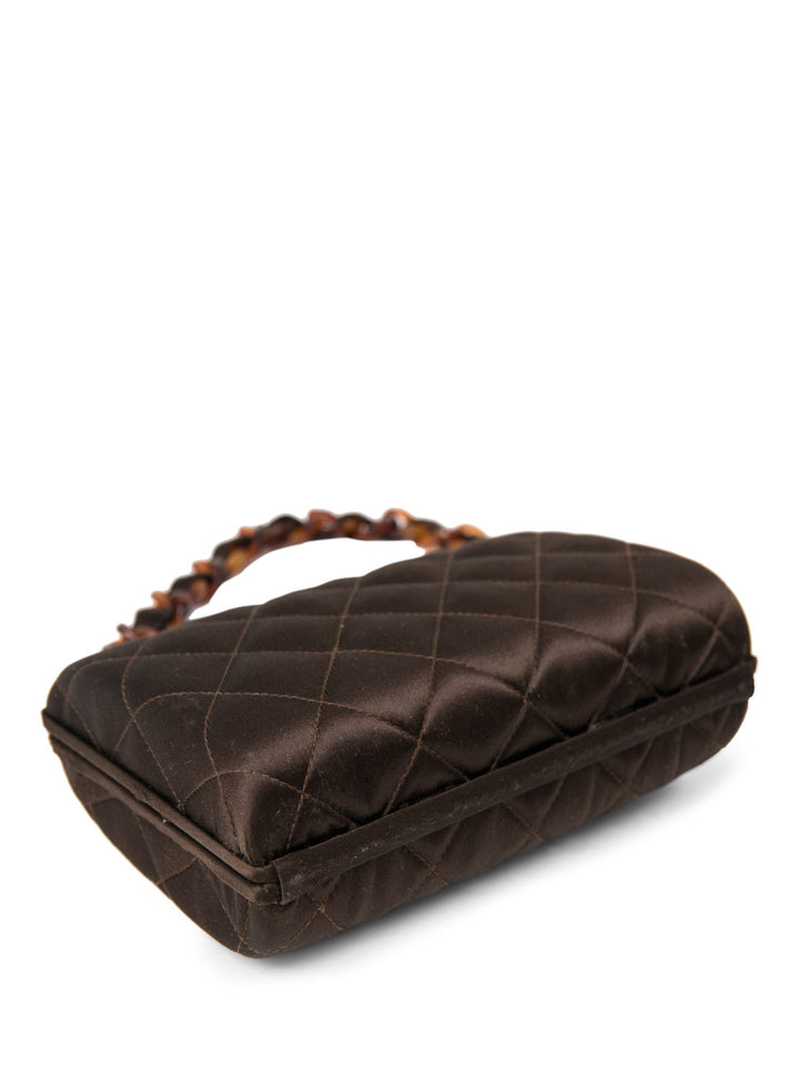 Top Quality Chanel CC Logo Vintage Quilted Silk Lucite Chain Mini Bag Brown