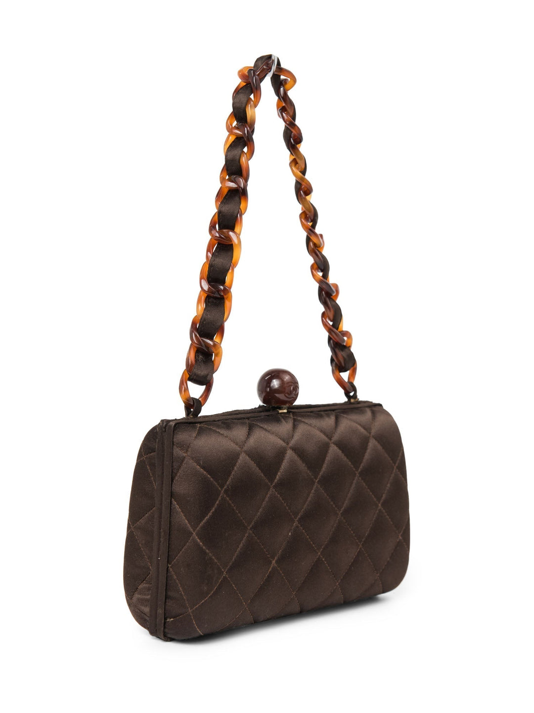 Top Quality Chanel CC Logo Vintage Quilted Silk Lucite Chain Mini Bag Brown