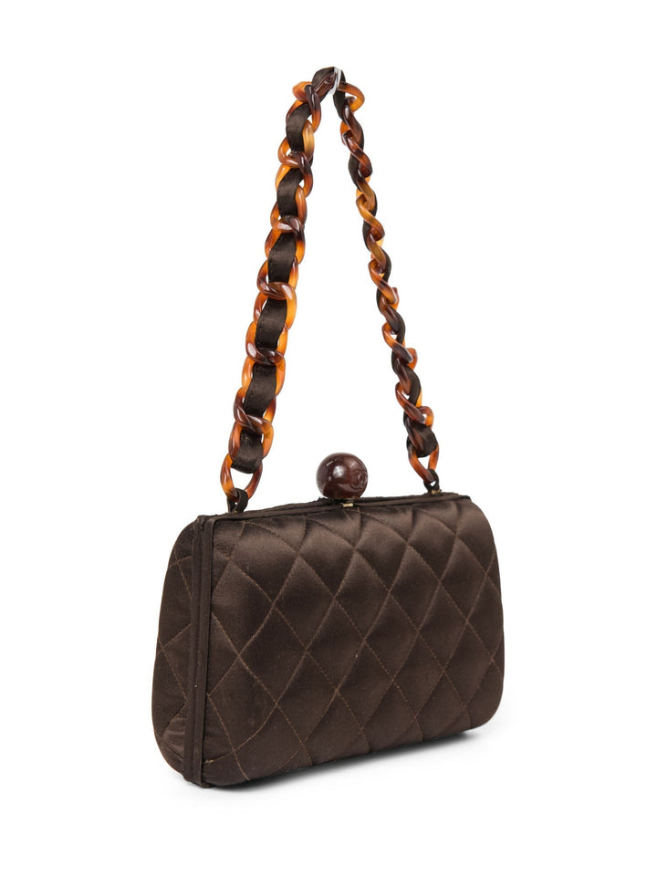 Top Quality Chanel CC Logo Vintage Quilted Silk Lucite Chain Mini Bag Brown