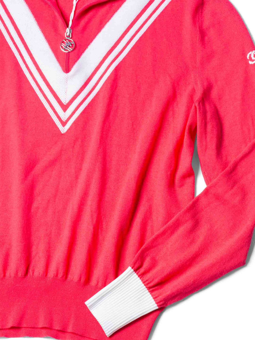 Top Quality Chanel CC Logo Wool Chevron Sweater Pink White