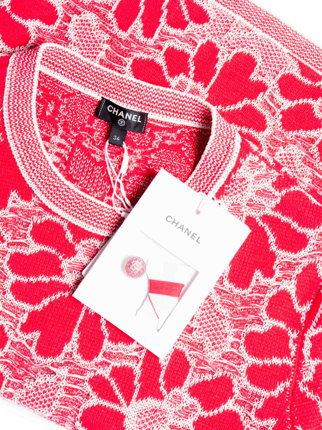 Top Quality Chanel CC Logo Wool Cotton Floral Eyelet Embroidered Top Pink White