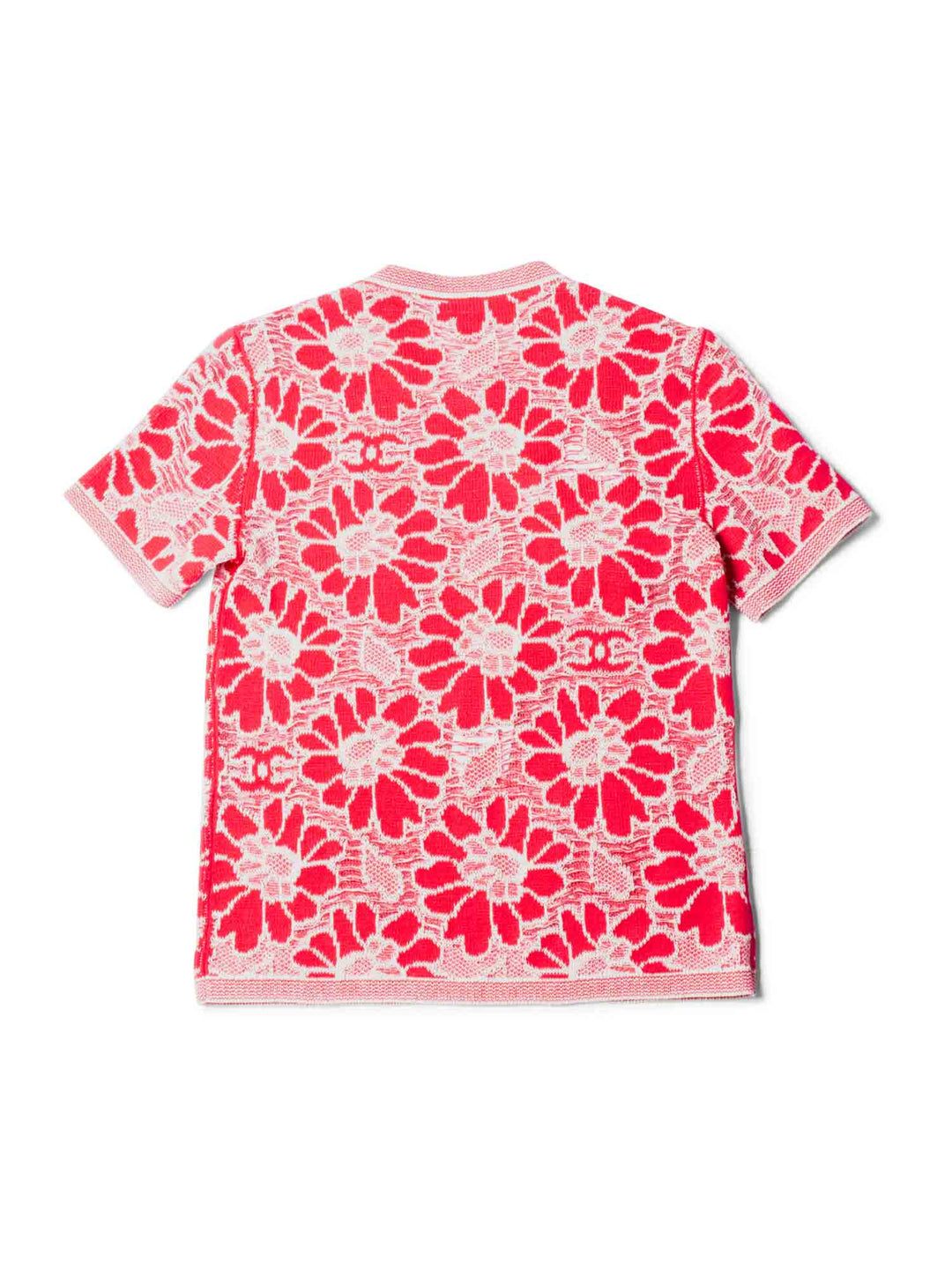 Top Quality Chanel CC Logo Wool Cotton Floral Eyelet Embroidered Top Pink White