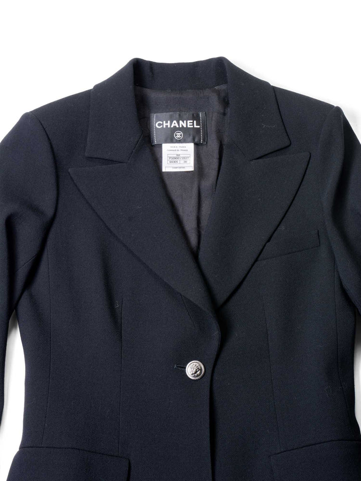 Top Quality Chanel CC Logo Wool Tweed Fitted Jacket Black