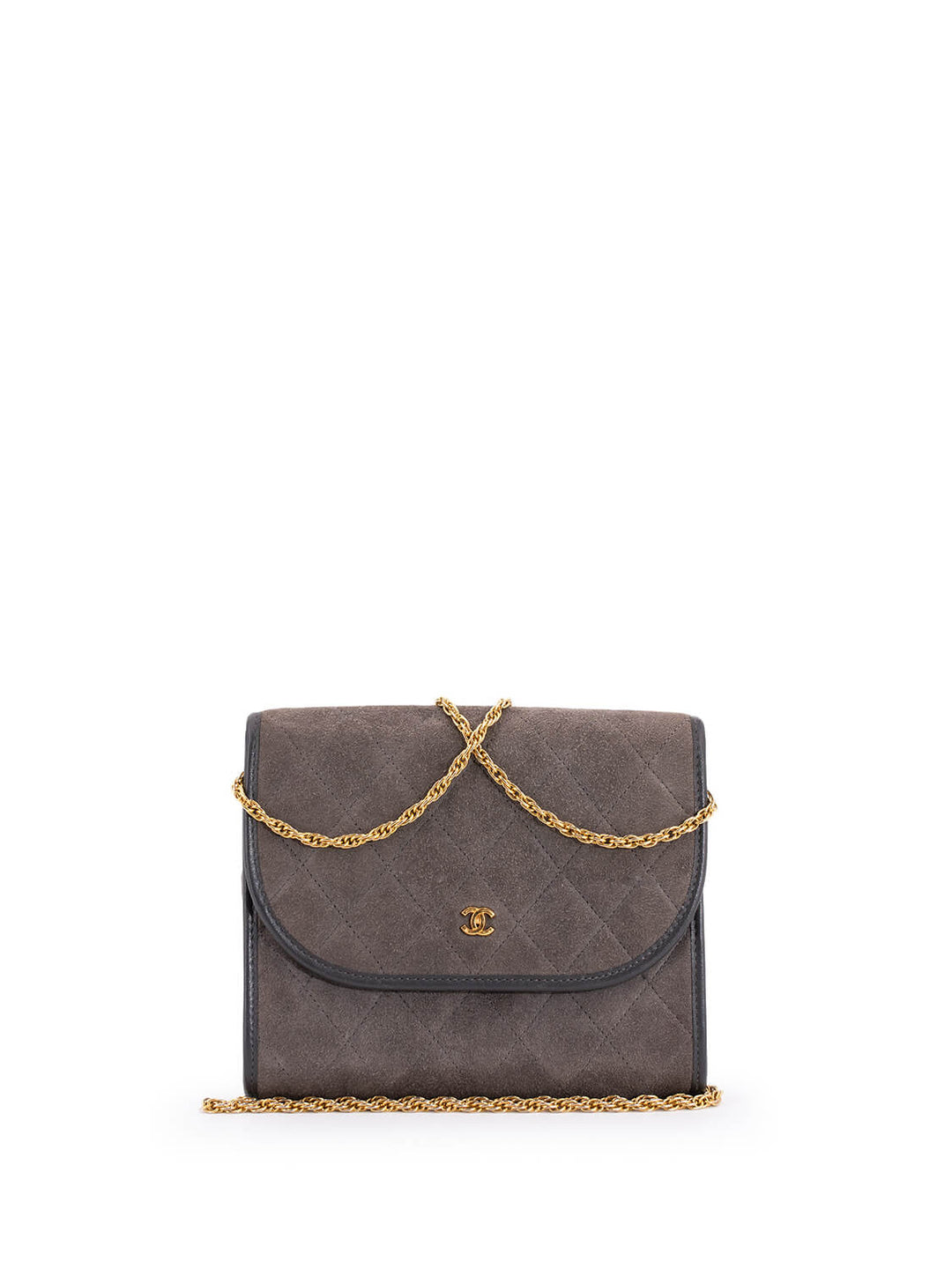 Top Quality Chanel CC Suede Quilted Wallet On Chain Taupe