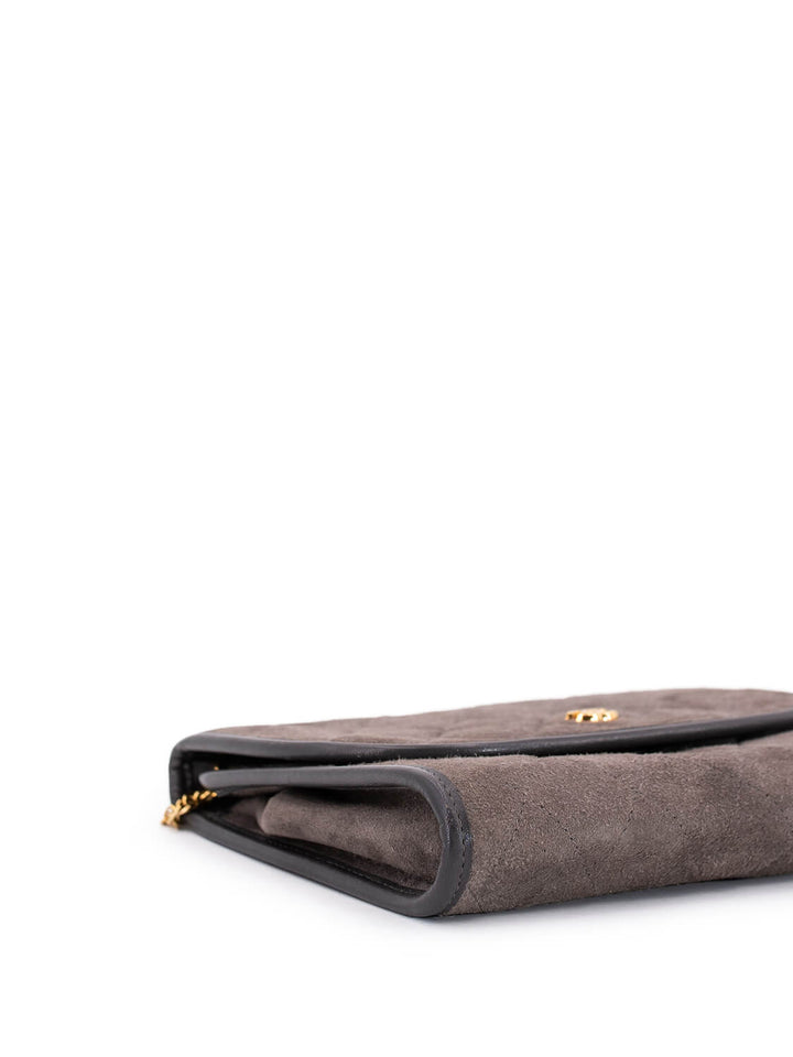 Top Quality Chanel CC Suede Quilted Wallet On Chain Taupe