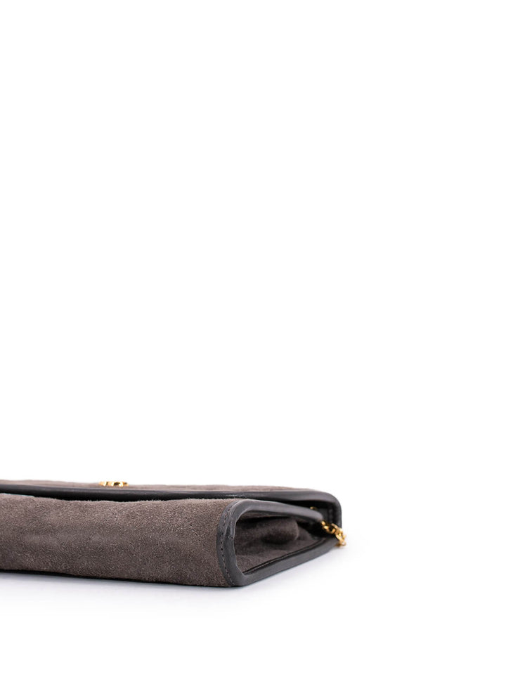Top Quality Chanel CC Suede Quilted Wallet On Chain Taupe