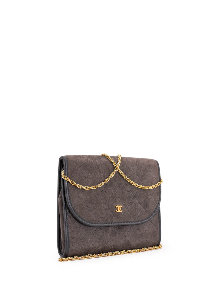 Top Quality Chanel CC Suede Quilted Wallet On Chain Taupe