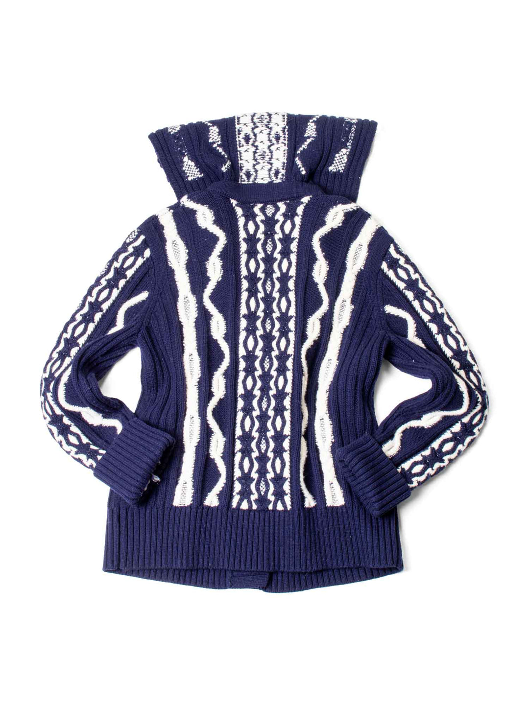 Top Quality Chanel Cable Knit Cashmere Sparkly Nautical Cardigan Blue White