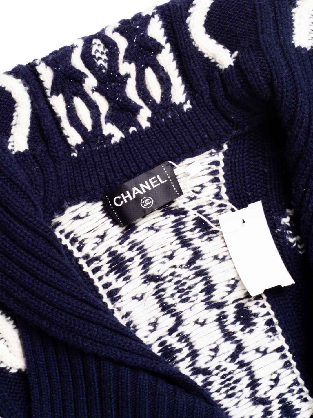 Top Quality Chanel Cable Knit Cashmere Sparkly Nautical Cardigan Blue White